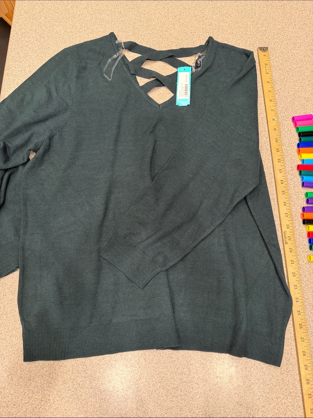 NWT love Ellie Mia back detail sweater dark green 3X